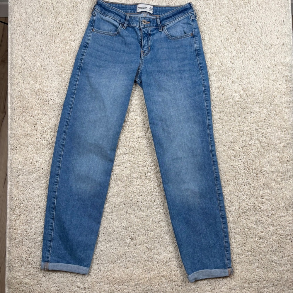 Abercrombie Kids Mid Rise Boyfriend Jeans Medium Wash Cuffed Casual‎ Denim13/14